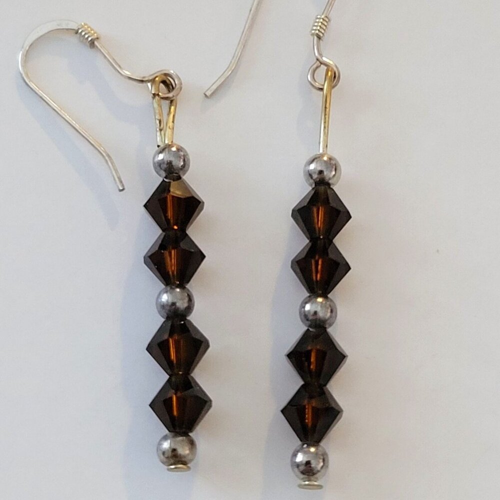 Amber Sterling Silver Faceted Bead Straight Wire Earrings Pierced